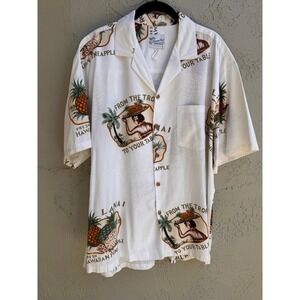 Vintage Diamond Head Mens White Hawaiian Short Sleeve Shirt LARGE Aloha Resort